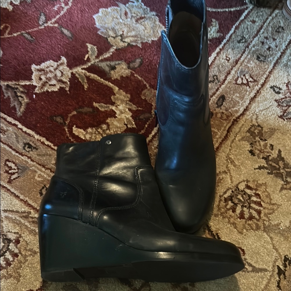 Black FRYE Wedge Ankle Boots
